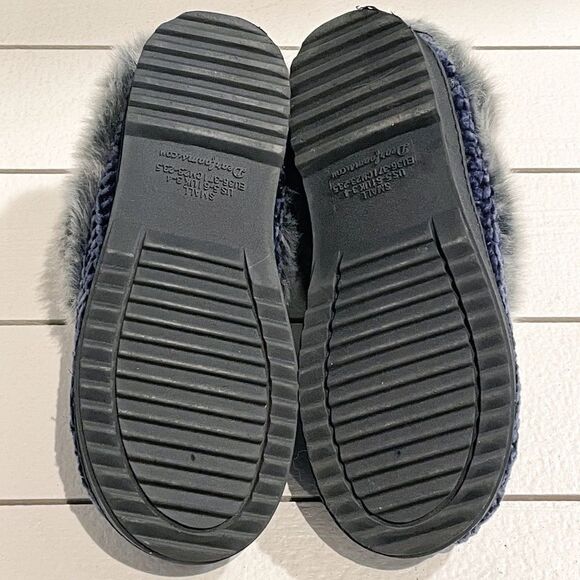 Dearfoam Women’s Faux Fur Chenille Knit Memory Foam Slippers In Navy Peacoat 5/6 - Picture 7 of 8